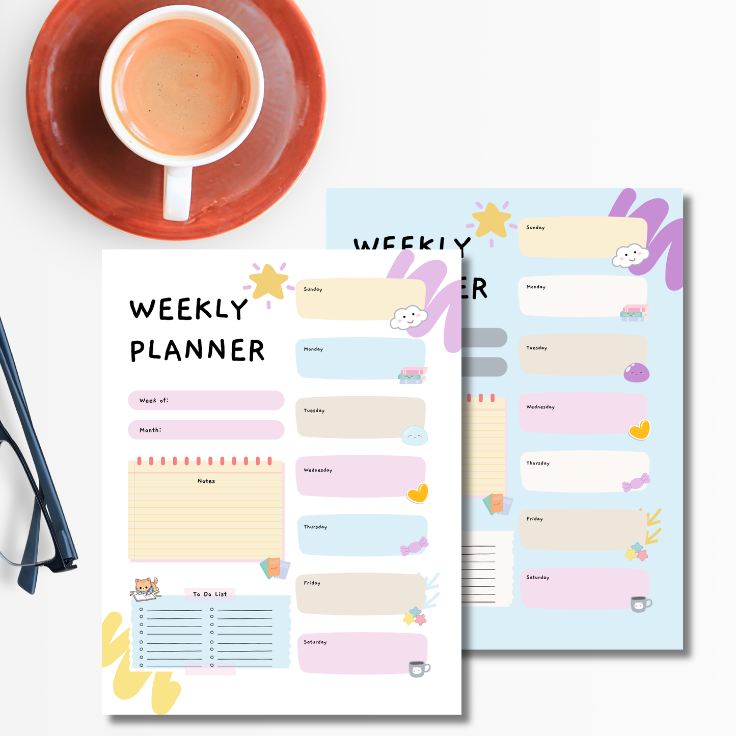πΈ Kawaii Weekly Planner β Printable PDF (US Letter) πΈ