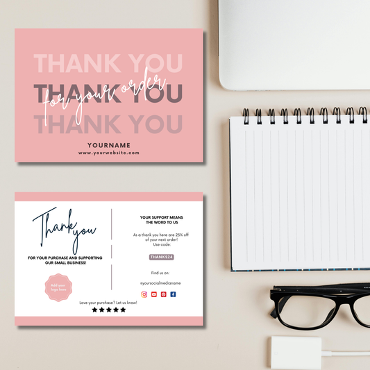 💕 Thank You Card Template – Editable Canva (14.8 x 10.5 cm) 💕